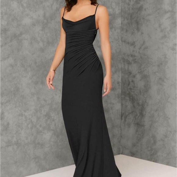 Azazie black crepe bridesmaid dress size A0 - Picture 3 of 6